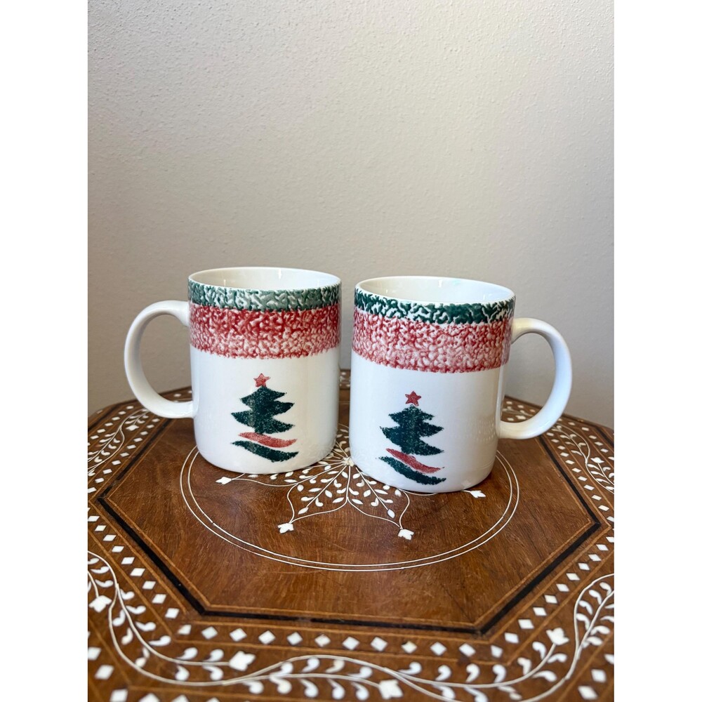 Vintage Gibson ‘Christmas Star’ Sponged Mugs - Set Of 2